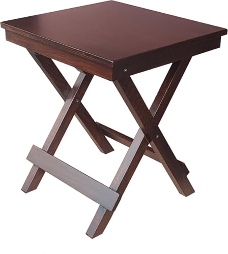 Image of fplus Teak Wood Mini Folding Table 15x15x18 Inches | Compact Foldable Stool-Table for Kids & Balcony