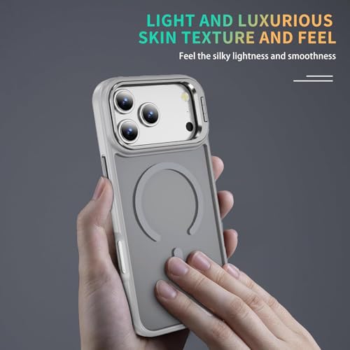 Image of Elzzi for iPhone 17 Pro Max Case Compatible with MagSafe, Built-in Adjustable Camera Guard Kickstand, Translucent Matte Anti-Fingerprint Heavy Duty Shockproof Phone Cover - Titanium Grey
