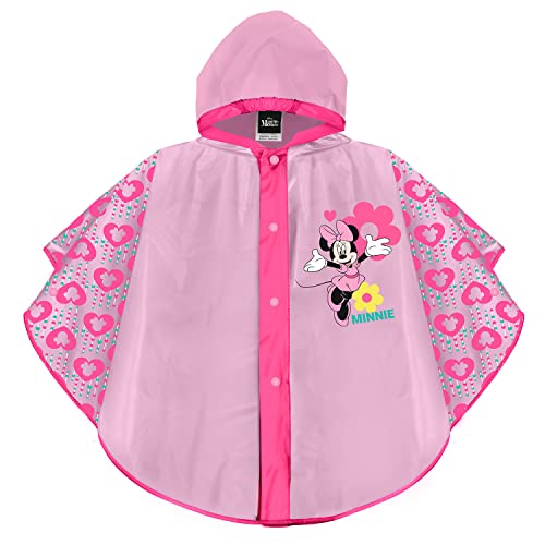 PERLETTI Chubasquero Niñas 2 3 4 5 Años Minnie Mouse - Poncho Impermeable Niña con Capucha Boton a Presión - Chaquetón para Lluvia Disney (FR/ES, Edad, 2 años, Regular, Rosa con Corazones)