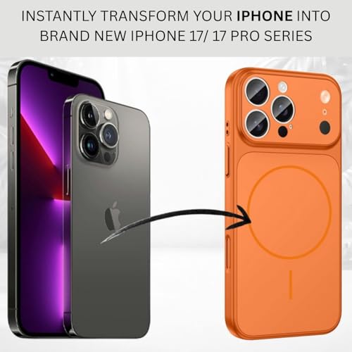 Image of Converter Case for iPhone 11 Pro Max | Premium Protective Mag-Safe Cover | iPhone 17 Pro / iPhone17 Pro Max Series Style Design | in-Built Camera Guard | Wireless Charging Compatible (Orange)