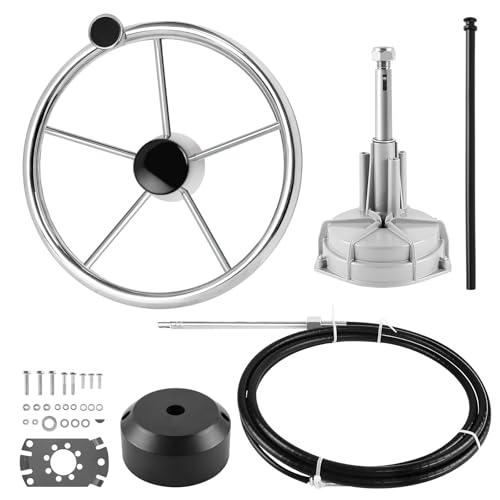QYMOPAY Marine Steering Control Cable 13ft Cable Outboard Steering Kit 3/4 Standard Tapered Shaft Marine Steering System for Yachts and Other Watercraft