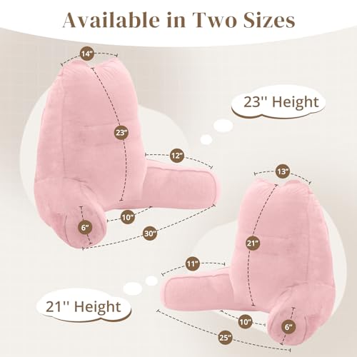 Image of Sasttie Reading Pillow for Bed, Back Pillow for Sitting Up, Pink | 23 inch Backrest Support Cushion for Couch, Sofa, and Floor, Dorm Essentials, OEKO-TEX, Adjustable Down Alternative Fill