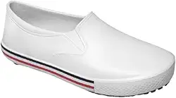 Tenis Sapato Soft Work BB80 Branco Listra Azul/Vermelho para Proteção Iate Enfermagem Cozinha Limpeza Hospital Babuche