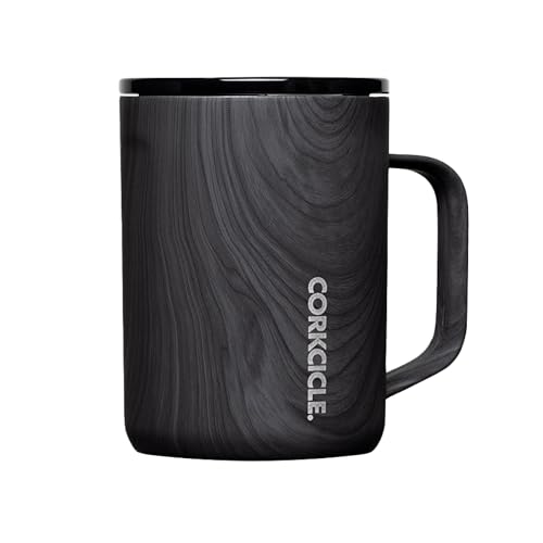 Corkcicle Triple Insulated Coffee Mug with Lid and Handle, Burnt Wood, 16 oz – Stainless Steel Travel Mug Keeps Beverages Hot for 3+ Hours – Non-Slip, Easy-Grip, Spill-Resistant Tumbler