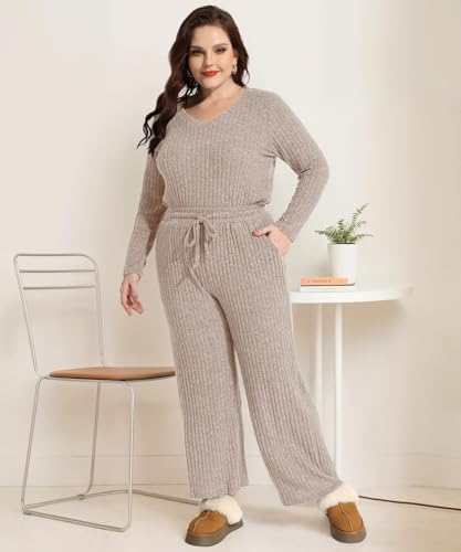 RITERA Womens Plus Size Piece Outfits Lounge Sets Knit Sweatsuit