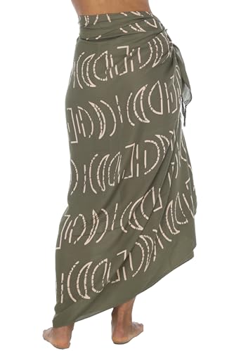 Back From Bali Womens Print Sarong Coverup Swimsuit Pareo with Boho Fringe & Coconut Clip - Wrap Skirt or Beach Shawl2