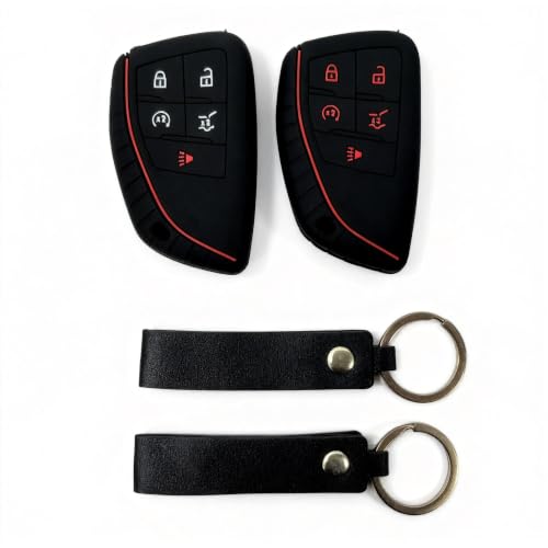 TyranCoupe Silicone Key Fob Cover 2 Pack, Key Protector - 360° Key Protection Case for Chevrolet 2020-2026 Trailblazer/Equinox/Malibu, Anti-Scratch Silicone Key Cover (Black/Black Red)