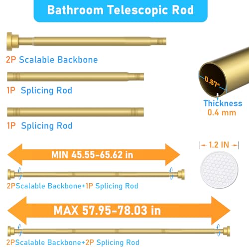 Image of MEXAU Tension Curtain Rod For Window 45-77 Inches Adjustable Expandable Gold Spring Tension Rod Spring Curtain Rods No Drilling Extension Rods Tension Rod for Closet Doorway Kitchen