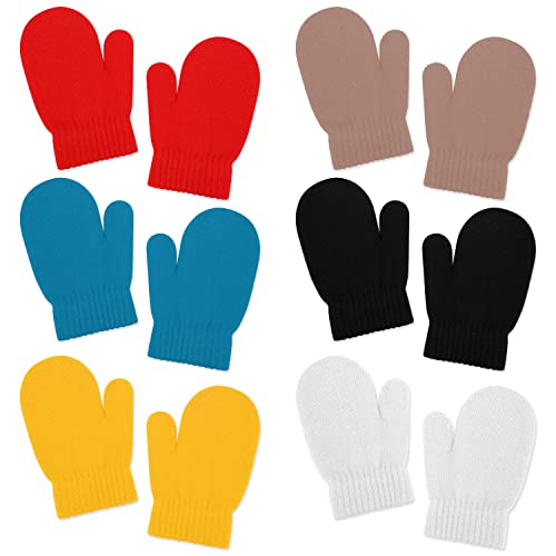 6 Pairs of Mittens Winter Cotton, Acrylic and Spandex Warm Knit Mittens for Little Boys Girls (6 Colors)