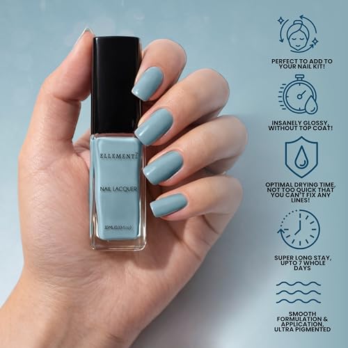 Image of SERENE SEA Vegan Nail Polish Dusty Blue Color | Long Lasting Chip Resistant Formula | Quick Dry Glossy Finish | Non Toxic & Cruelty Free Nail Paint for Women | 10 ml