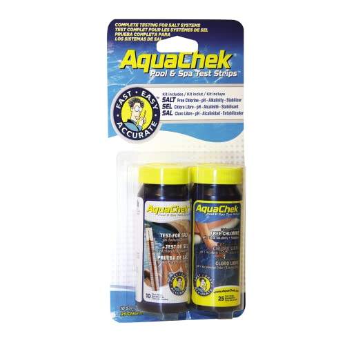 Aquachek Salt System Test Kit - For Pools And Spas - Salt Water Pool Test Strips For Sodium Chloride - Test Kit Includes Yellow 4-Way (25 Strips Each) And White Salt Test Strips (10 Strips Each) #TOP1