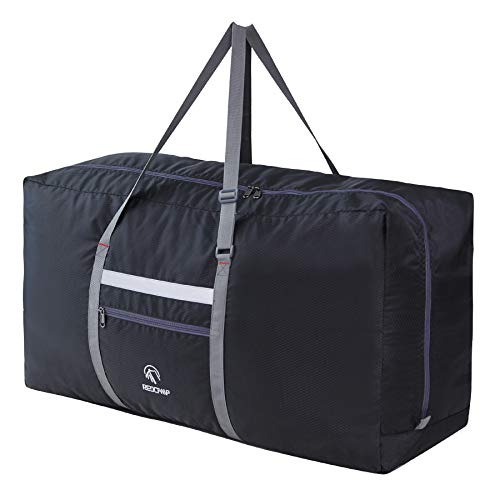 REDCAMP 100L Foldable Extra Large Duffle Bag 31 Inch, Lightweight Travel Duffel Bag with Adjustable Strap for Men Women, Black/Dark Blue/Red (Black 125L)