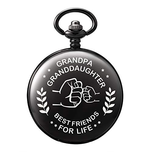 Reloj de bolsillo para abuelo con grabado I Love You diseño clásico de color negro