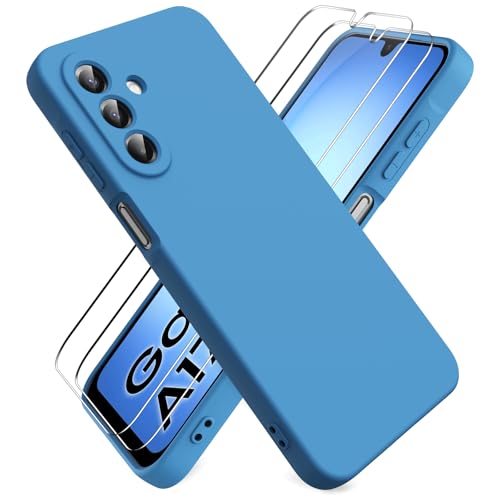 Ikziwreo Funda para Samsung Galaxy A17 4G/5G, con 2 Pack Protector de Pantalla de Vidrio Templado, Case de Goma a Prueba de Choques a los Arañazos, Carcasa de Silicona Suave - Azul