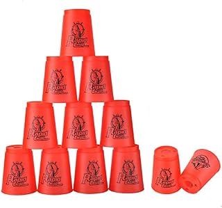 DEWEL Quick Stacks Cups 12 Pack Sports Stacking Cups Speed Training Game for Challenge Competition Party Toy with Storage Bag (Red)