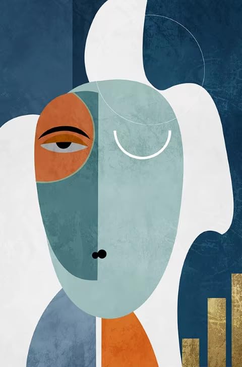Décoration murale moderne pour salon avec toile géométrique et visages