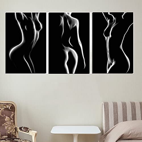 Sexy Woman Painting Nude Girl Silhouette Posters And Prints 3 Pieces/Set Black And White Wall Art Canvas Pictures For Living Room Home Decoration (Framed,16X24Inchx3) #TOP5