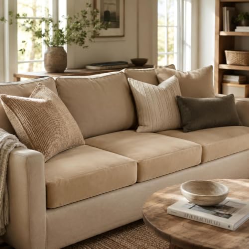 Image of Namdev Art's Velvet Sofa Cushion 21x22x5 Inch | High Density 32 Foam Seat Cushion | Soft & Comfortable Sofa Gaddi with Zip Cover | Multipurpose Cushion for Sofa Chair (Camel)