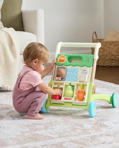 Image of Skip Hop Baby Walker 5-in-1 Sit to Stand Convertible Light Up Walker with 50+ Activities for Developmental Play, Songs and Sounds 3 Adjustable Handle Heights and Speed Control Switch Farmstand Age 6m+