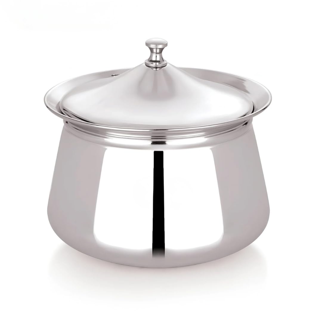 OMKARIXA Stainless Steel Handi with Lid | 600 ml Serving & Storage Bowl for Ghee, Curd, Milk, Pickle & Gravies | Mirror Finish, Rust-Resistant, Heavy Duty Kitchen Cookware