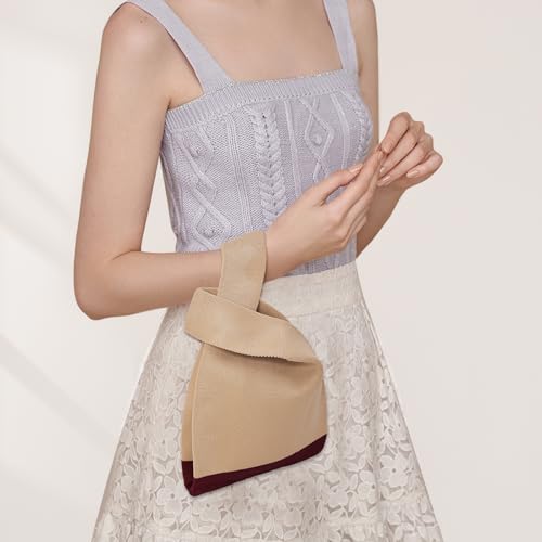 Image of Small Crochet Knit Tote Wrist Bag, Portable Knot Sleeve Handle Bag Cute Wristlet Pouch Purse for Women