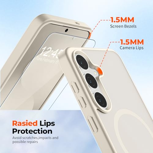 Image of SUPFINE Magnetic for Samsung Galaxy S25 FE Case with Screen Protector, (Built-in Magnets) (Military Grade Drop Protection) Slim Translucent Shockproof Phone Case,Stone