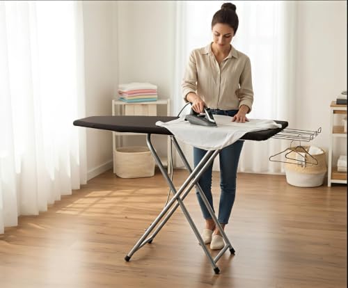 Image of SD STANDLONE Premium Foldable Ironing Board with Iron Rest & Adjustable Height | Heavy-Duty Steel Frame | Heat-Resistant Padded Cover | Stable Non-Slip Legs | Space-Saving Design for Home Use