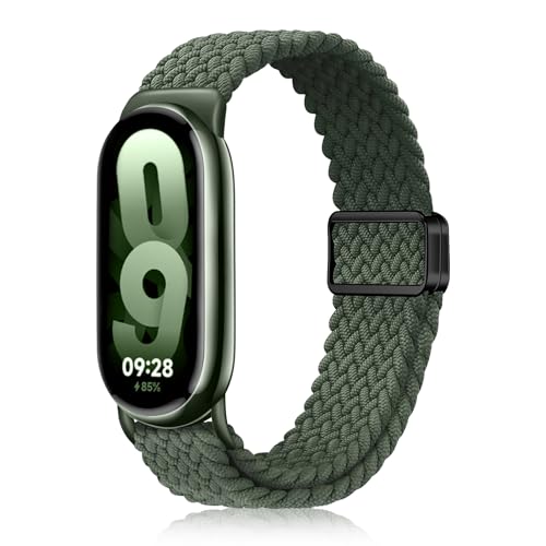YealRed Nylon Armband für Xiaomi Mi Band 10/9 / 8, Magnetische Schnalle Ersatzbänder, Geflochtenes Ersatzband Uhrenarmband Kompatibel mit Xiaomi Smart Band 8/9 / 10 (Olivengrün)
