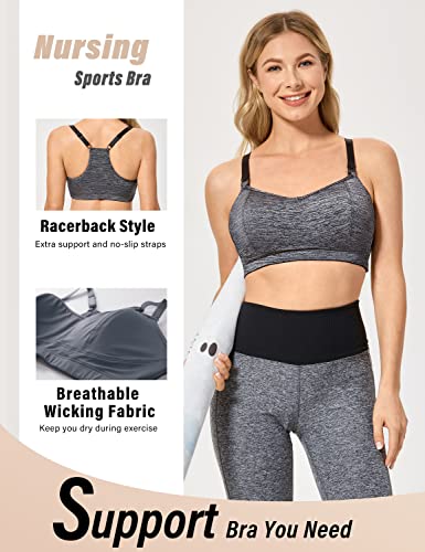Gratlin Women's Nursing Bras Support Nursing Sports Bra Racerback Wireless Padded Breastfeeding Maternity Bras Graphite Grey Small #TOP1