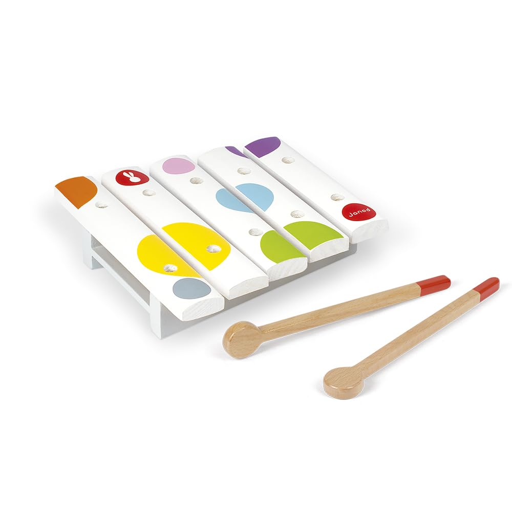 Janod - Confetti Mini Wooden Xylo - Children's Musical Instrument - Imitation and Musical Awakening Toy - from 1 Year Old, J07603