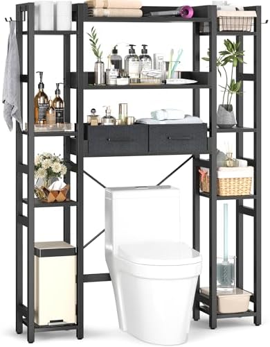 Besiost over toilet bathroom organizer with adjustable shelves and fabric drawers