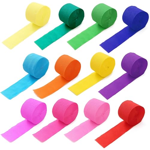 Crepe Paper Streamer Rolls 4.5cm x 25m Crepe Paper Party Streamers Decorations Hanging Rainbow Streamer for Birthday 12 Colors