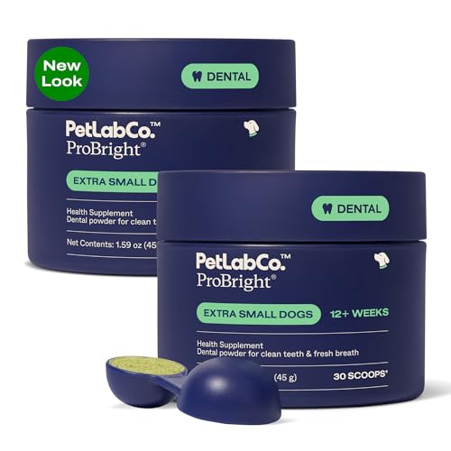 PetLab Co. ProBright Dental Powder - Dog Breath Freshener - Teeth Cleaning Made Easy – Targets Tartar & Bad Breath - Formulated for Extra Small Dogs - Pack of 2