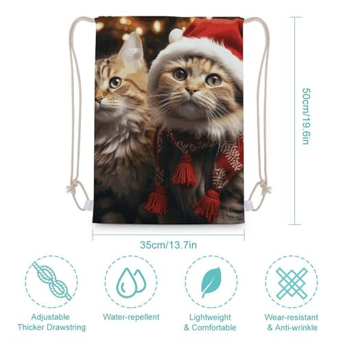 Christmas Cat Drawstring Backpack - Canvas Sports Gym Sackpack, Lightweight String Bag for Beach & Travel2