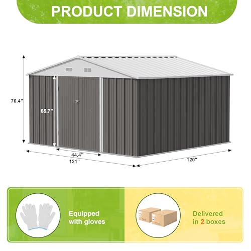 Image of JUMMICO 10 x 10 FT Outdoor Storage Shed, Large Metal Garden Shed & Tool Sheds for Backyard Garden Patio Lawn (Grey)