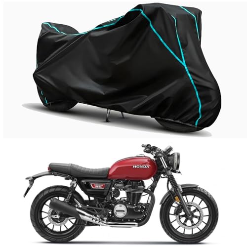 Image of Waterproof Bike Body Cover Compatible for | Honda Hness CB350 DLX Pro | Taffeta Fabric, Sky Piping Design, Bottom Elastic Fit | Dustproof, Sun UV & Rain Protection for All Weather.