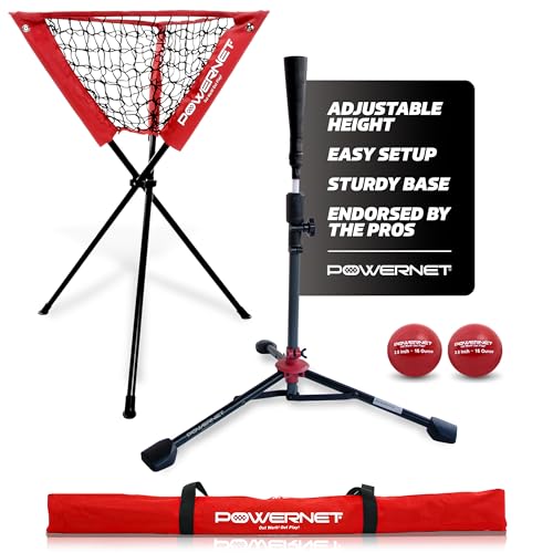 PowerNet Corbin Carroll Coaches Bundle Ball Caddy + Tee + 2 Pack Heavy Weighted Training Balls for Baseball Softball, Focus on Hitting Drills, Improve Contact Rate Power and Follow Through