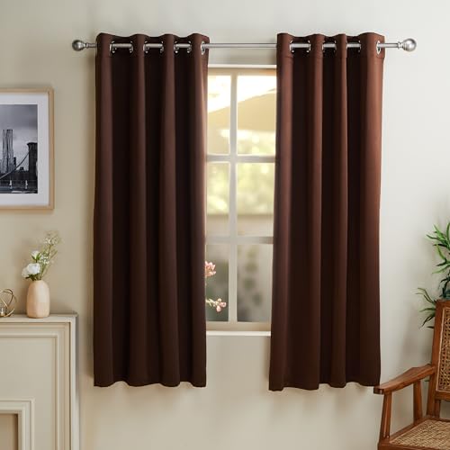 amazon basics - Room Darkening Blackout Window Curtains, 100% Room Darkening | 5 Feet |Set of 2| Plain Design | for Living Room and Bedroom | 115cmx150cm, Color- Coffee