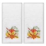 Hexagram Fall Hand Towels Embroidered Sets of 2, Fall Hand Towels for Bathroom, Autumn Bathroom Decor, Pumpkins Dish Towel