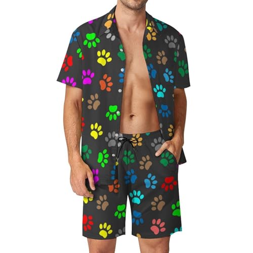 Chemise Hawaïenne Hommes Ensemble Imprimé Empreintes Colorées Costume d'Été