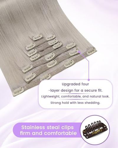 Image of LaaVoo Clip in Hair Extensions Real Human Hair Blonde Hair Extensions Clip ins Blonde Human Hair Clips in Extension Straight 24 Inch 7pcs /150g