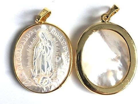 Miniatura 4 de Madre de Perla Nuestra Señora de Guadalupe Medalla Grande 1,5 Pulgadas Forma Oval