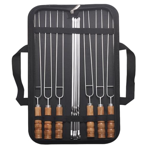 Mikikit 10pezzi Spiedo in Legno Con Manico Bastoncini in Acciaio Inox Per Barbecue Spiedo Per Design Curato Per Infilzare Carne e Verdure Facile Da Pulire e Riutilizzare