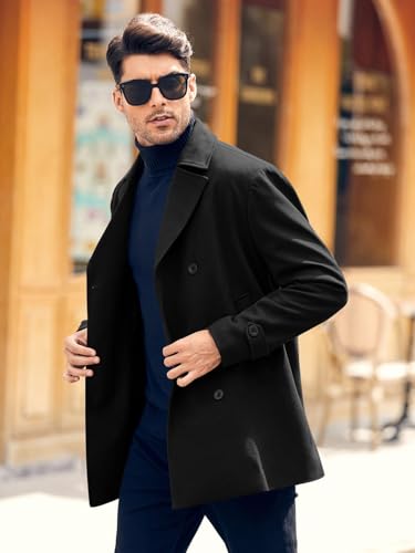 Bbalizko Mens Classic Pea Coat Notched Collar Double Breasted Slim Fit Winter Warm Heavyweight Trench Coats4