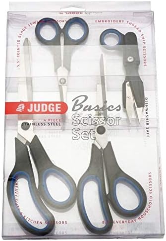 Judge JZ445 Set of 4 Scissors, Right Handed Scissors with Soft Grip Handles and Stainless Steel Blades, Dishwasher Safe - 25 Year Guarantee