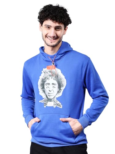 Image of The Indian Garage Co Men Blue Relaxed Fit Placement Printed Overhead Hooded Sweatshirt