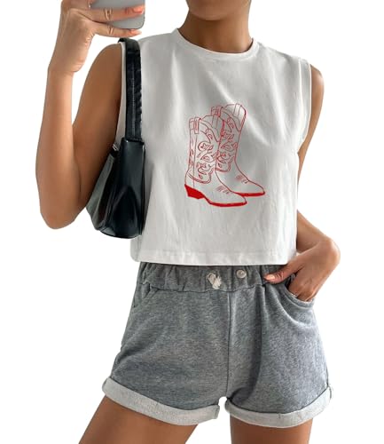 Country Concert Outfits Crop Tank Tops Women Cute Casual Summer Western Cowgirl Graphic Crop Tops for Teens Girls