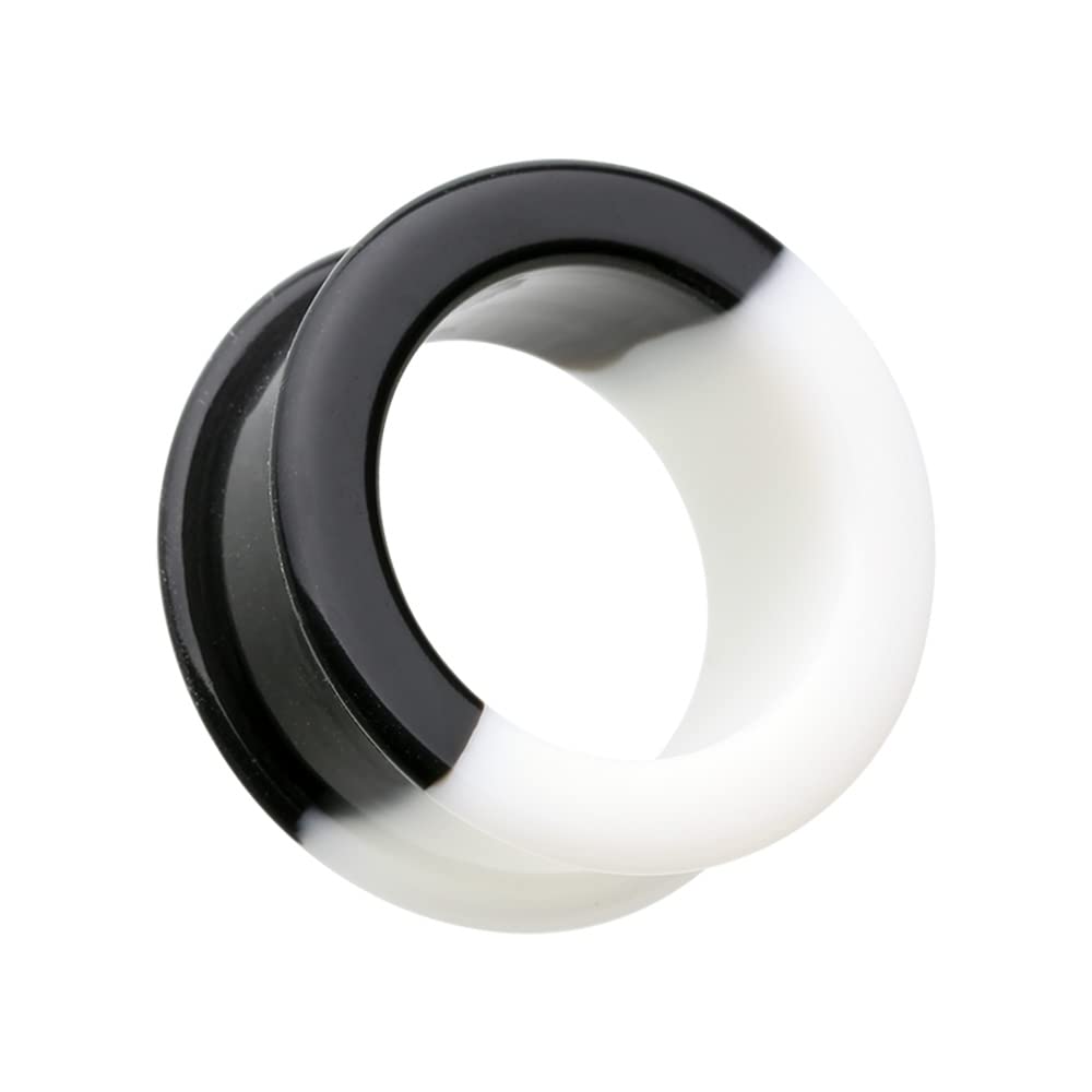 Covet Jewelry Two Tone Black & White Flexible Silicone Double Flared Ear Gauge Tunnel Plug
