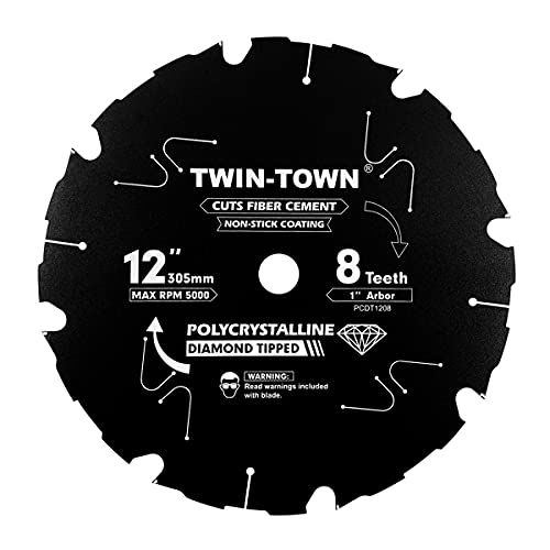 Twin-Town Pcdt1208 12 Inch 8 Tooth Polycrystalline Diamond Tipped (Pcd) Hardie Fiber Cement Saw Blade With 1 Inch Arbor #TOP9