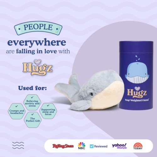 Image of Hugz Official Finn The Whale - Premium Weighted Stuffed Animal Plushie 3.8 lb for Adults & Kids - Microwavable - Heatable & Coolable - Super Soft Fur - Gift Ready Tube Packaging